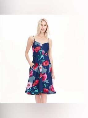 Banana Public Navy Floral Spaghetti-Strap Sundress